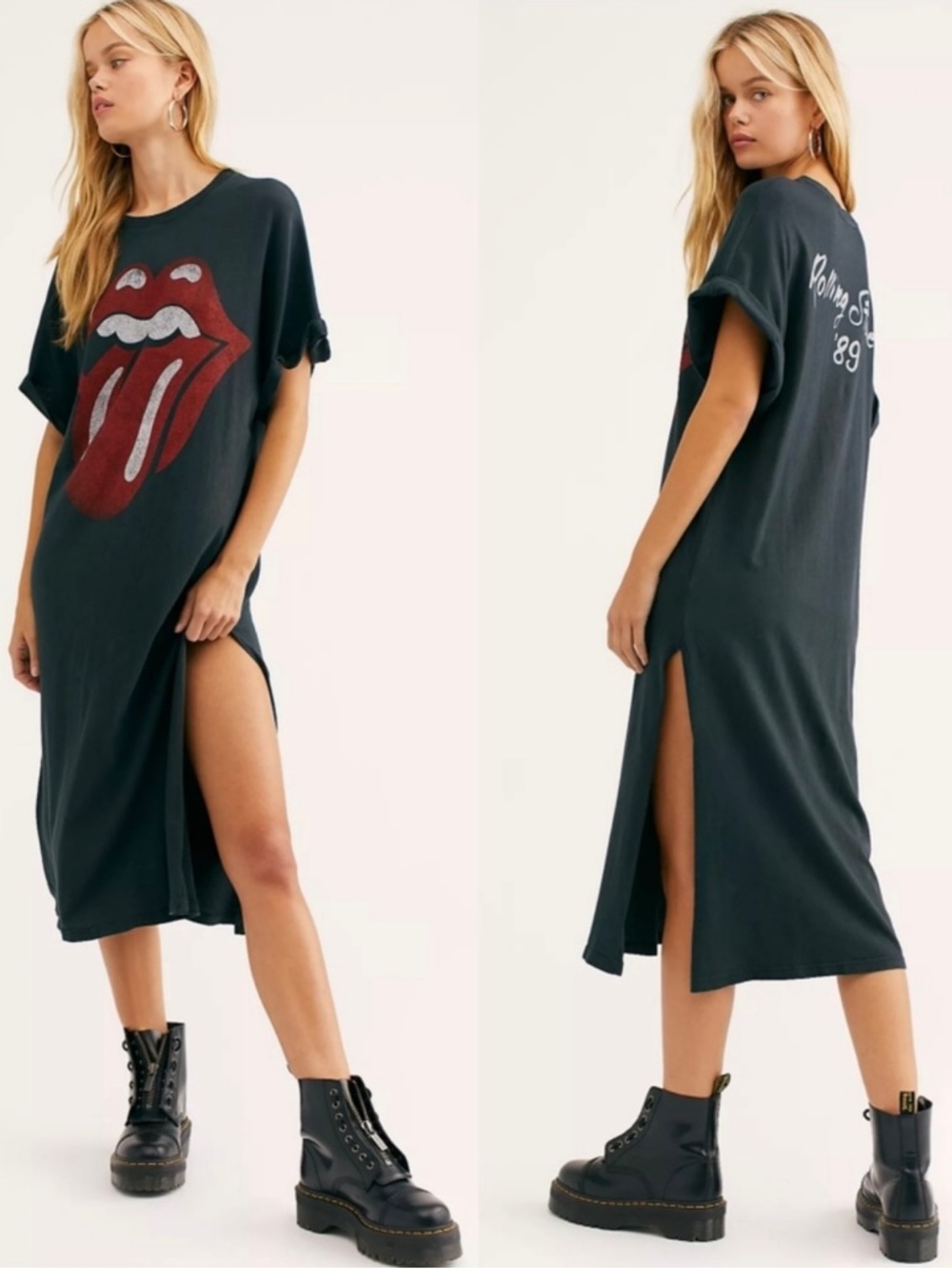 Daydreamer for Free People Rolling Stones 89 Rolled Sleeve Maxi Top Dress - Picture 7 of 10